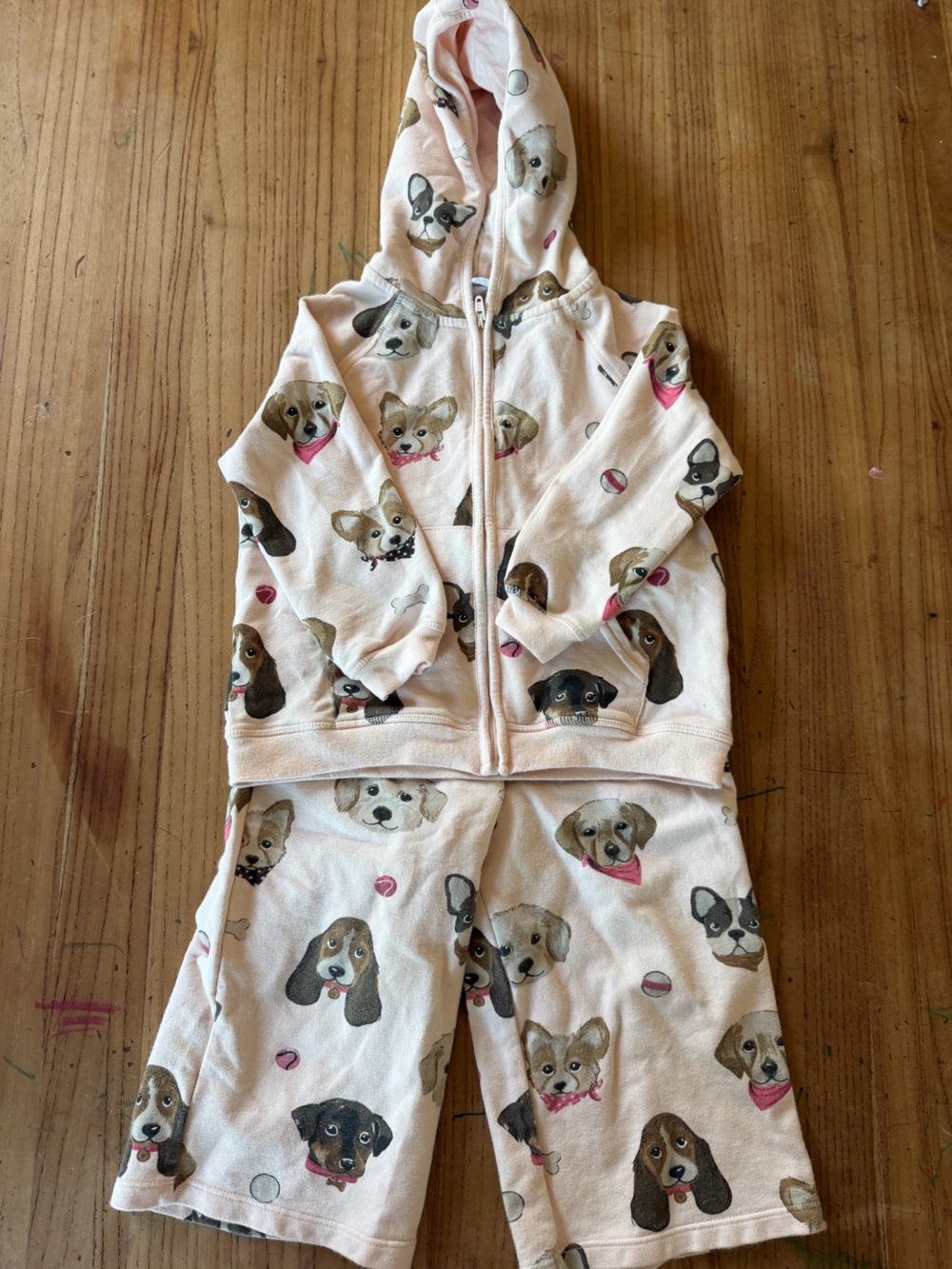 Angel Dear Light Pink Puppy Print Hooded Pajama Set